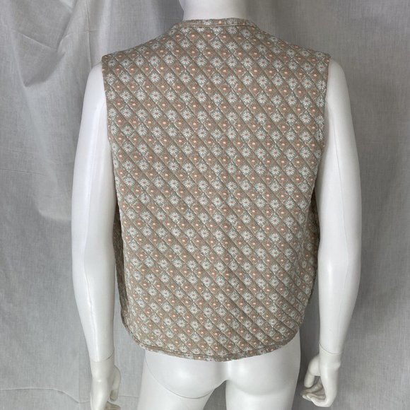 Vintage 60s quilted micro floral Union Tag vest blush‎ pink sage green - Picture 7 of 9